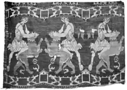 Поединок со львом святого Сампсона Странноприимца. Византия. VI-VII в. Шёлк, вышивка