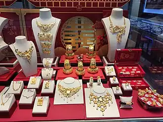 Витрина ювелирного магазина в Куньтхоне. Гонконг, 2022 год