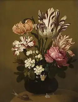 Hатюрморт с цветами и улиткой. 1644. Дерево, масло. Музей Франса Халса, Харлем