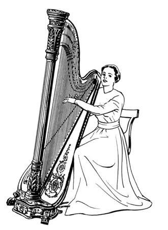 Современная педальная арфа и арфистка