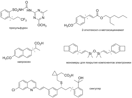Промышленные продукты, синтезируемые с использованием реакции Хека