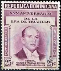 1955: марка из серии «25-летие эры Трухильо» с портретом президента Эктора Трухильо (Mi #547)