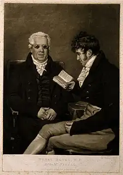 Уильям Николь (справа) помогает своему слепому дяде Генри Мойесу (гравюра В. Уорда 1806 года)