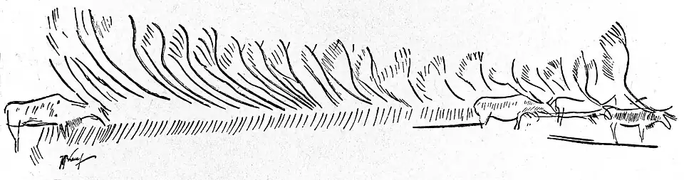 Стадо оленей. Резьба по кости, грот Тежа[фр.], Франция