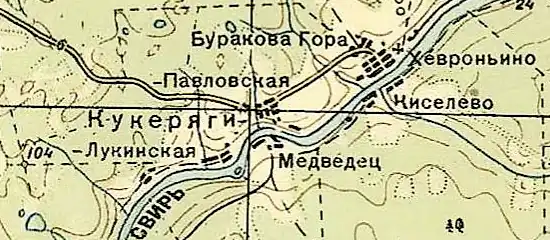 Деревня Хевроньино на карте 1936 года