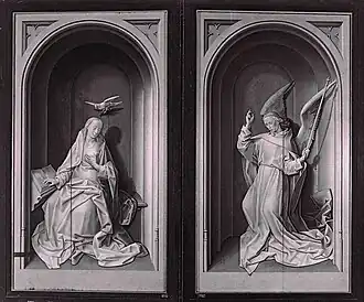 Алтарь Портинари в закрытом виде. Роспись наружных панелей: «Благовещение Деве Марии»