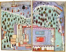 Молла Тифлиси. Общий вид Топкапы, H. 1523, f. 231b—232a