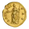 Ауреус Фаустины Старшей (реверс). Первый вариант оформления монеты — с богиней Этернитас на реверсе