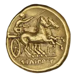 Статер Македонского царства, на реверсе - бига с возничим