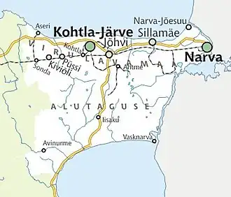 Алутагузе на карте Ида-Вируского уезда