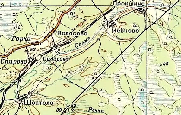 Деревня Волосово на карте 1940 года