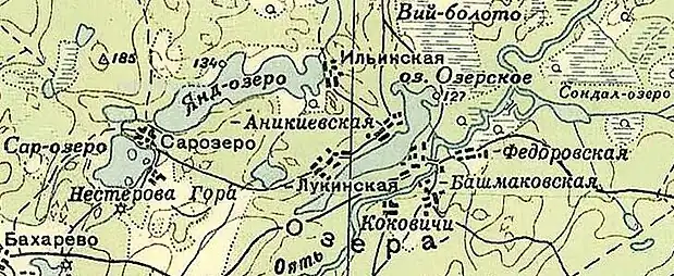 Деревня Ильинская на карте 1940 года