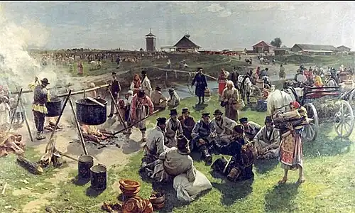 Общий жертвенный котел в престольный праздник. 1888