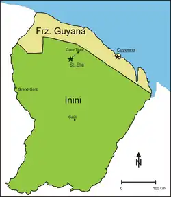 Территория Инини обозначена зелёным цветом