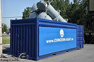 Контейнерный комплекс ракетного оружия Club-K с противокорабельными ракетами Х-35УЭ, размещённый в 20-футовом ISO-контейнере (МВМС-2011).