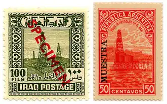 Ирак (надпечатка англ. «Specimen») и Аргентина (надпечатка исп. «Muestra»)