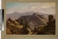 Итальянский пейзаж с крестьянской с детьми с часовней и старым замком, 1834, Тартуский художественный музей