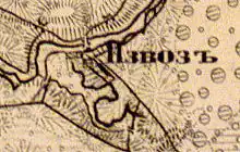 Деревня Извоз на карте 1863 года