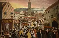 Зима (Октябрь, Ноябрь, Декабрь). Из серии «Аугсбургских ежемесячных картинок» (Augsburger Monatsbilder). Холст, масло. Немецкий исторический музей, Берлин