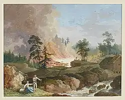 В Швеции сжигают деревья, чтобы посеять рожь. 1768. Пергамент, гуашь. Частное собрание