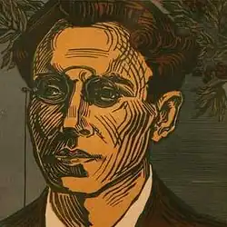 Янка Журба (1942, Минск). Портрет М. С. Басалыги, цветная линогравюра, 1982