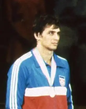 Йожеф Тертеи на пьедестале почёта, ОИ-1984