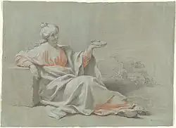 Молодая женщина с чашей. 1733. Серая бумага, уголь, сангина, мел. Национальная галерея искусства, Вашингтон