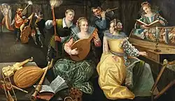 Изысканная компания музицирует при свете факелов. Между 1570 и 1603. Холст, масло. Частное собрание