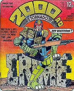 Судья Дредд на обложке 2000 AD #168 (июль 1980) (художник Майк МакМан)