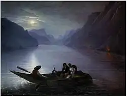 «Прогулка Юлии и Сен-Прё по Женевскому озеру»(часть IV, письмо XVII)Шарль Эдуард Лё Пренс, 1824, Музей Руссо[фр.] в Монморанси