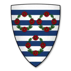 Герб Ральфа: в щите из двенадцати серебряных и лазоревых поясов три зелёных венка с четырьмя червлёными розами.