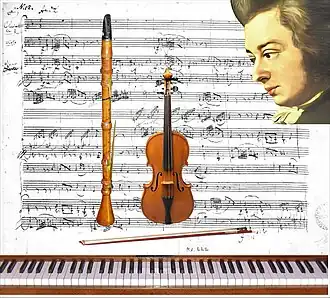 Первая страница автографа трио - кларнет, альт и портрет В.А.Моцарта