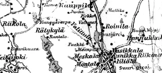 Деревня Кангасварпа на финской карте 1923 года