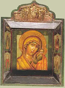Богоматерь Казанская со святыми на полях. Симон Ушаков. 1676 г (?)