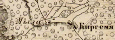 Деревня Кирьямо на карте 1863 года