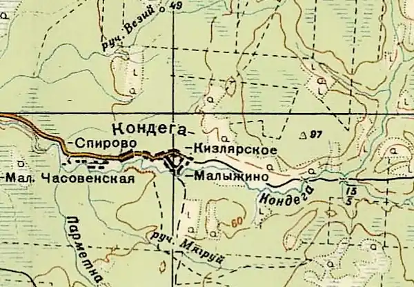 Деревня Малочасовенское на карте 1940 года