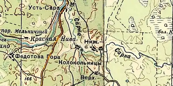 Деревня Колокольницы на карте РККА 1940 года