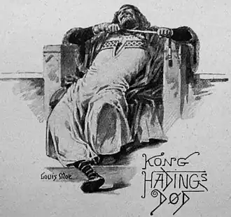 Хаддинг кончает с собой, иллюстрация Луиса Му к «Деяниям данов» Саксона Грамматика, 1898 г.