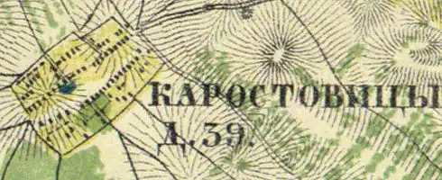 Деревня Коростовицы на карте 1860 года