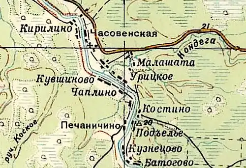 Деревня Подъелье на карте 1940 года