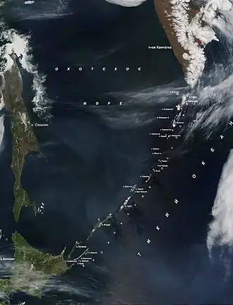 Космический снимок Курильских островов