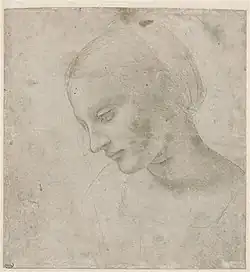 Голова женщины, повёрнутая в профиль. Лист из «Кодекса Валларди». 1481—1484. Бумага, серебряный штифт, свинцовые белила. Лувр, Париж