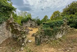 Общий вид на сохранившуюся часть развалин храма в селе Лекит