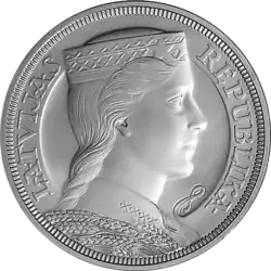 Реверс серебряной памятной монеты в 5 латов