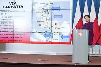 Премьер-министр Польши Беата Шидло презентует «Виа Карпатия» в 2016 году
