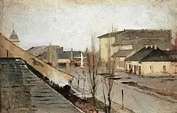 Главная площадь в Сольноке под дождем (1878).