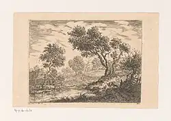 Пейзаж с фермой на берегу ручья. 1744. Офорт