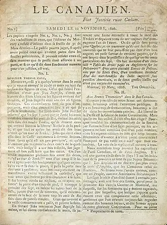 Главная страница Le Canadien, 22 ноября 1806, вып.1, №1.