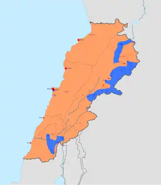 Карта контроля территории на конец 2016 года:
Контролируется правительством Ливана
Контролируется Хезболлой
Контролируется ИГ
Контролируется Фронтом ан-Нусра
Карту текущей военной ситуации в Ливане см. Здесь (англ.)