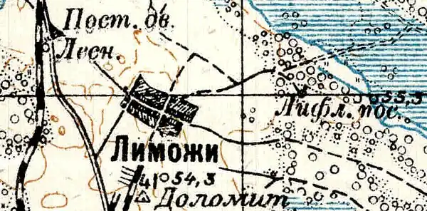 Деревня Лиможа на карте 1934 года